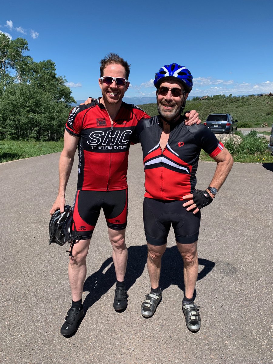 PearceMcCartyMD's tweet photo. Great catching up with old friend ⁦@SportsandOrtho⁩ ⁦@AllinaHealth⁩ Dr. Jamie Peters #cycling in ⁦@Colorado⁩ https://t.co/NxN9YqFOHz