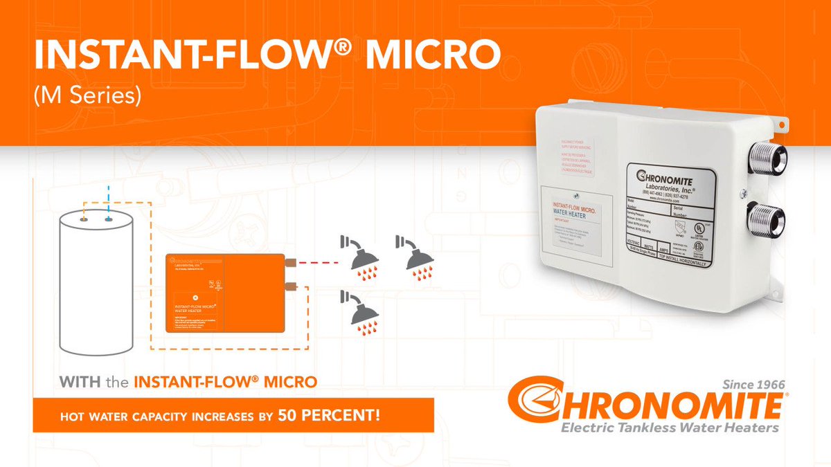 Chronomite's tweet photo. Stop worrying about your hot shower suddenly going cold—the INSTANT-FLOW® Micro increases #HotWater capacity by 50%! Learn more about our #EnergyEfficient and cost-saving booster heaters: https://t.co/wxerordQLz

#tankless #waterheaters #ecofriendly #tanklesswaterheaters https://t.co/7jw8ZlZHZo