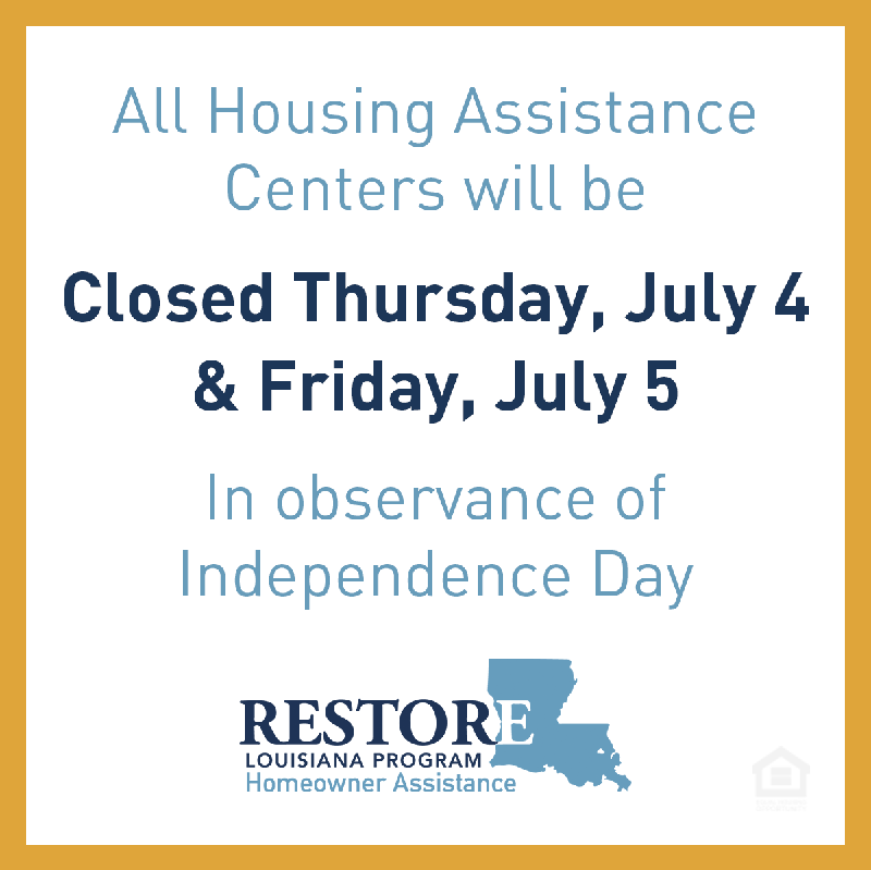 RestoreLA Task Force on Twitter "Restore Louisiana will be closed July 45. The Monroe Housing