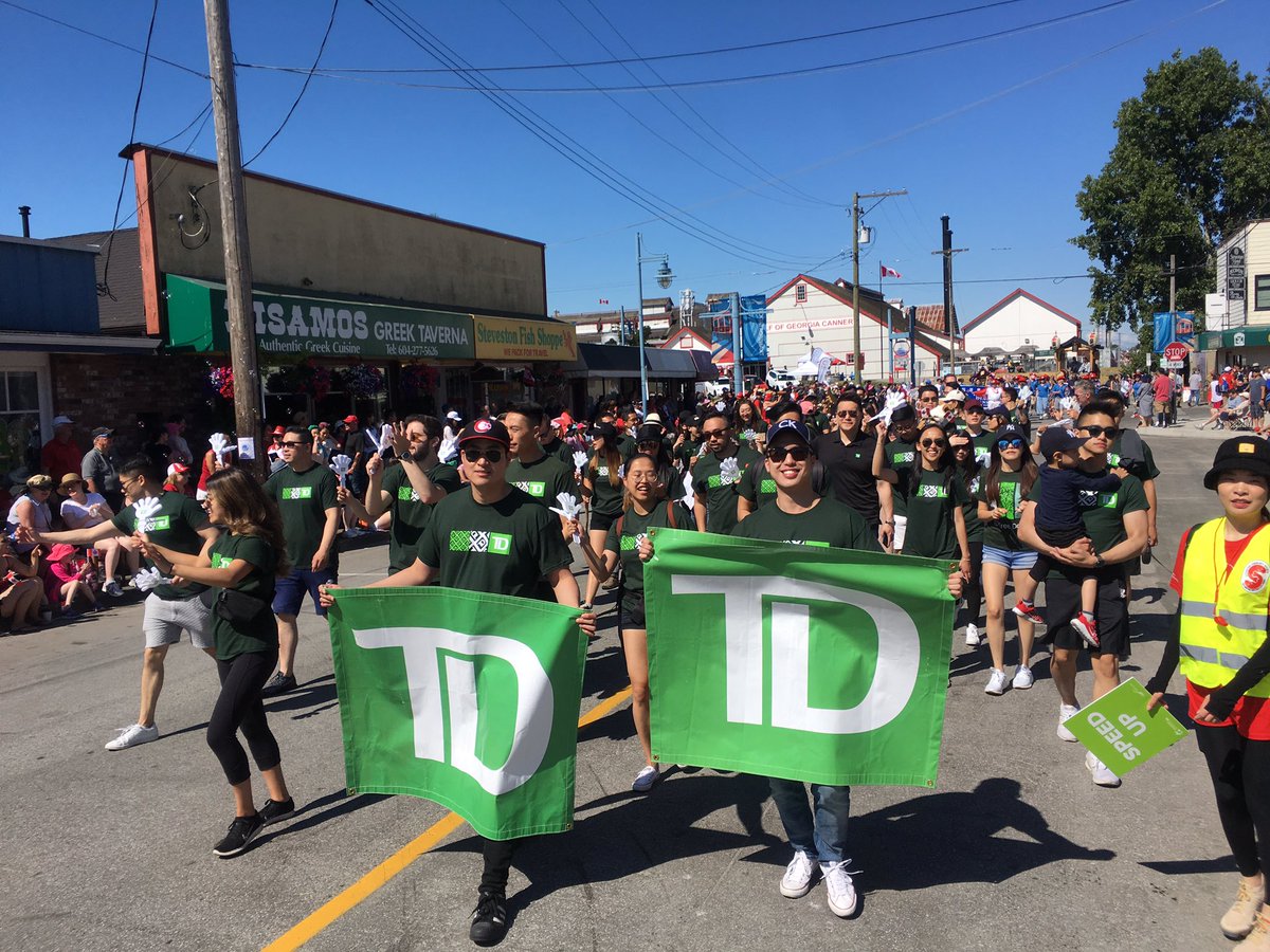 Happy Canada Day!  TD is a proud sponsor of the Richmond Salmon Festival <a href="/Richmond_BC/">City of Richmond BC</a>   Thank you to all the TD volunteers who participated in the parade. @NicoleKubica_TD <a href="/AndyCribb_TD/">Andy Cribb</a> <a href="/SunnyChahal_TD/">Sunny Chahal</a>