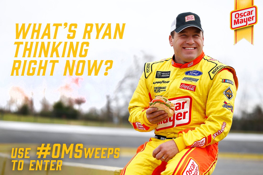 oscarmayer's tweet photo. Reply with your guess and #OMSweeps for the chance to win a spot on his pit crew at Darlington. And congrats to @freshandbleezy for winning one of the many prizes in our sweepstakes. Find out more: https://t.co/CB1rtU7fR3. https://t.co/ajBT67Wa1A