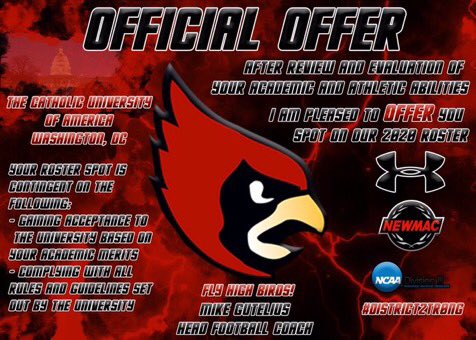 Connor_gill_10's tweet photo. Thankful to receive my first offer to further my academic and football career at The Catholic University of America! 🔴🏈⚫️ https://t.co/FtFeuauBfq