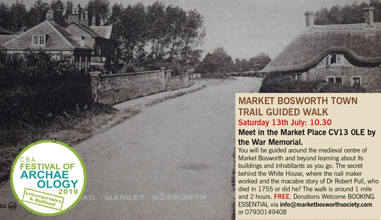 Join the Market Bosworth Society on July 13 for a guided tour of a beautiful medieval town with a fascinating - and occasionaly macabre - past. Booking essential, see image for details.
#LeicsArchFest #Bosworth #LocalHistory #Leicestershire
