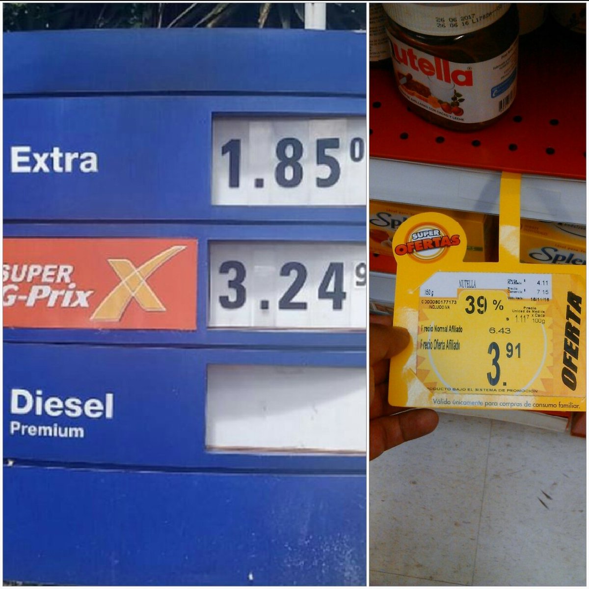 alexismoncayo's tweet image. Precio del galón de gasolins Súper se aproxima al frasco de Nutella, atentos 🏴🏴🏴