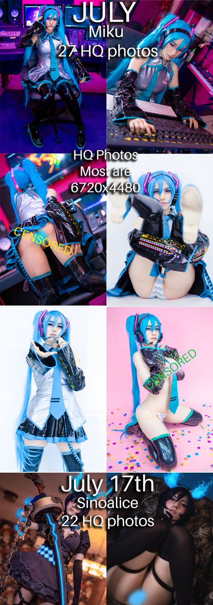 lana_rain's tweet photo. New photosets are up!
July is Miku Hatsune from Vocaloid and later on in the second half of the month is Alice from SINOALICE !
https://t.co/8wqp1FpDGz https://t.co/2jX6BZ7h99