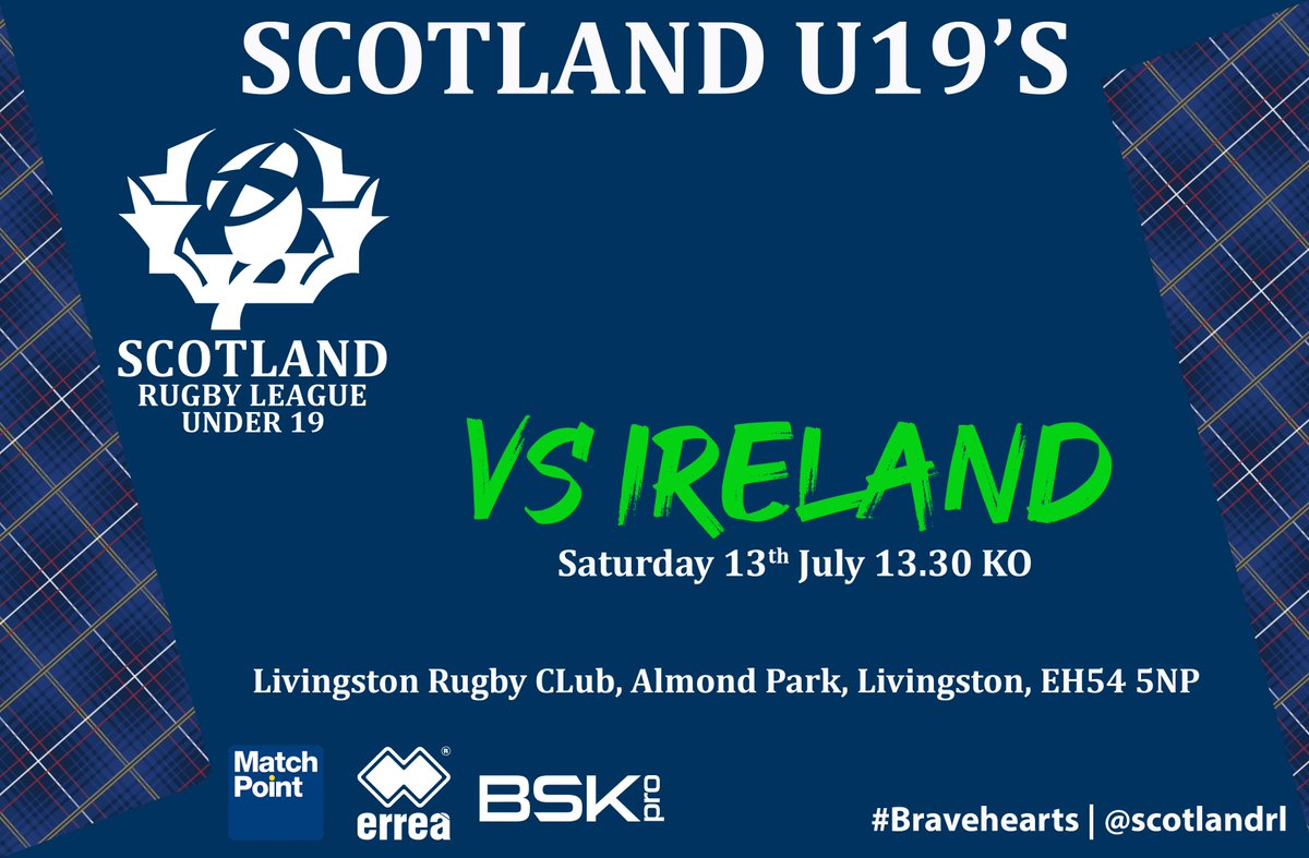FIXTURE | The U19's welcome <a href="/Irelandrl/">Rugby League Ireland</a> U19's to <a href="/LivingstonRFC/">Livingston Rugby Football Club</a> on Saturday 13th July 13:30 Kick Off