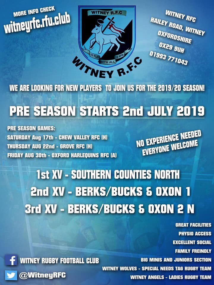 Tug Wilson MBE (@tugwilson3) on Twitter photo <a href="/WitneyRFC/">Witney RFC</a> an ambitious, friendly, community & family club with excellent facilities, building towards another season, starting tomorrow!! Open to all players, of all standards. @BFBSBrize <a href="/RAFBrizeNorton/">RAF Brize Norton</a> <a href="/BrizeBuccaneers/">BZN Buccaneers</a> <a href="/WitneyFM/">Witney FM</a> <a href="/WitneyAngels/">Witney Angels</a> <a href="/JACKfmOxford/">JACK fm Oxfordshire - fan account</a> <a href="/OxfordshireRFU/">Oxfordshire RFU</a> <a href="/WitneyRFC/">Witney RFC</a> an ambitious, friendly, community & family club with excellent facilities, building towards another season, starting tomorrow!! Open to all players, of all standards. @BFBSBrize <a href="/RAFBrizeNorton/">RAF Brize Norton</a> <a href="/BrizeBuccaneers/">BZN Buccaneers</a> <a href="/WitneyFM/">Witney FM</a> <a href="/WitneyAngels/">Witney Angels</a> <a href="/JACKfmOxford/">JACK fm Oxfordshire - fan account</a> <a href="/OxfordshireRFU/">Oxfordshire RFU</a>