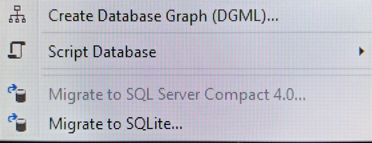 Intecpsp's tweet photo. @ErikEJ I don't see this option in v4.7.644 VS2017 SqlServer 2016. https://t.co/bAatzBiFmX