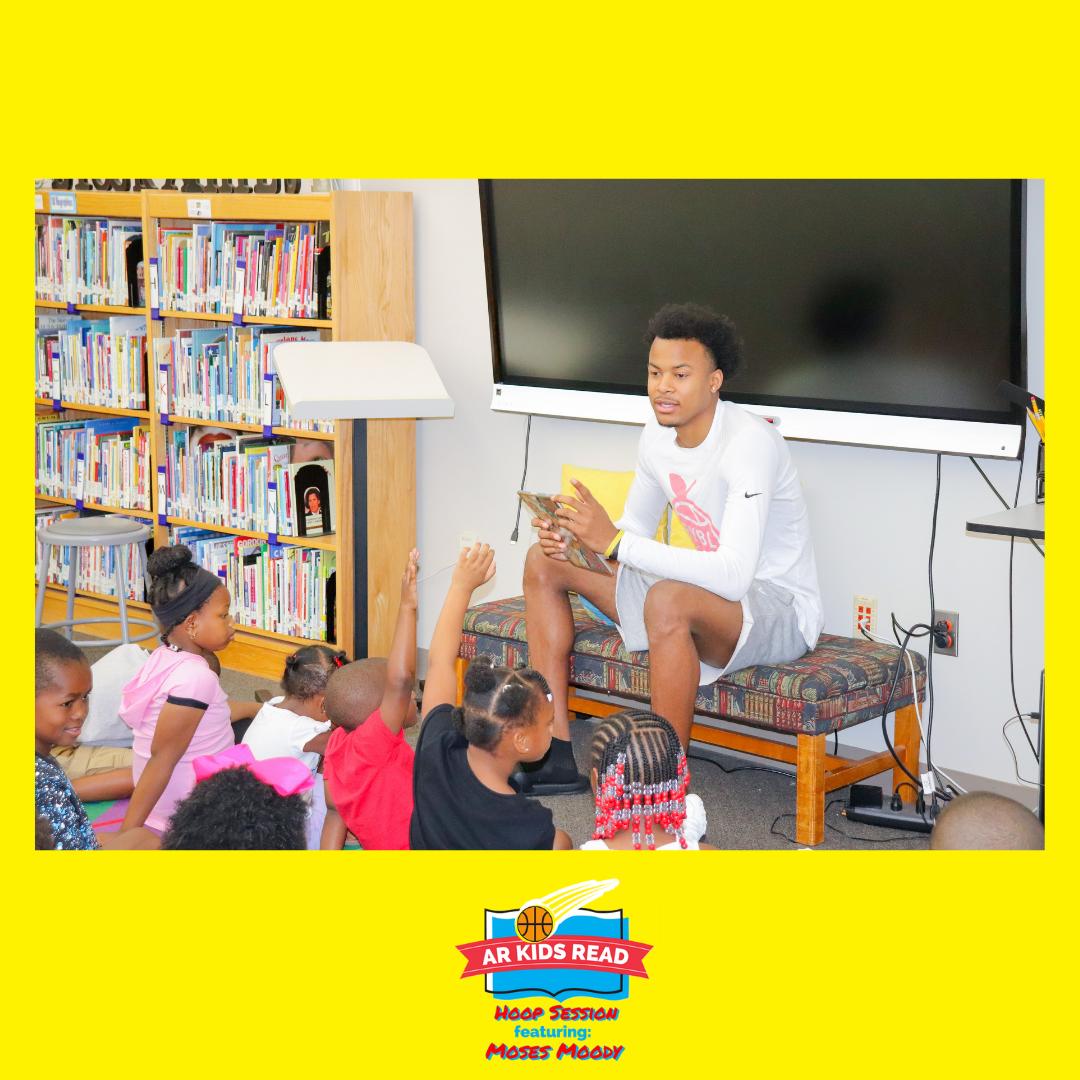 ARKidsRead's tweet photo. The Brandon Houseโs youth were ALL smiles this morning as @moses_moody3 read โHoop Geniusโ! They also had an intriguing Q&A session afterwards! A HUGE thanks to the Brandon House for joining us as we celebrate Mosesโ love for literacy and basketball! #RealBallersRead ๐๐ https://t.co/70WQS1eHKg