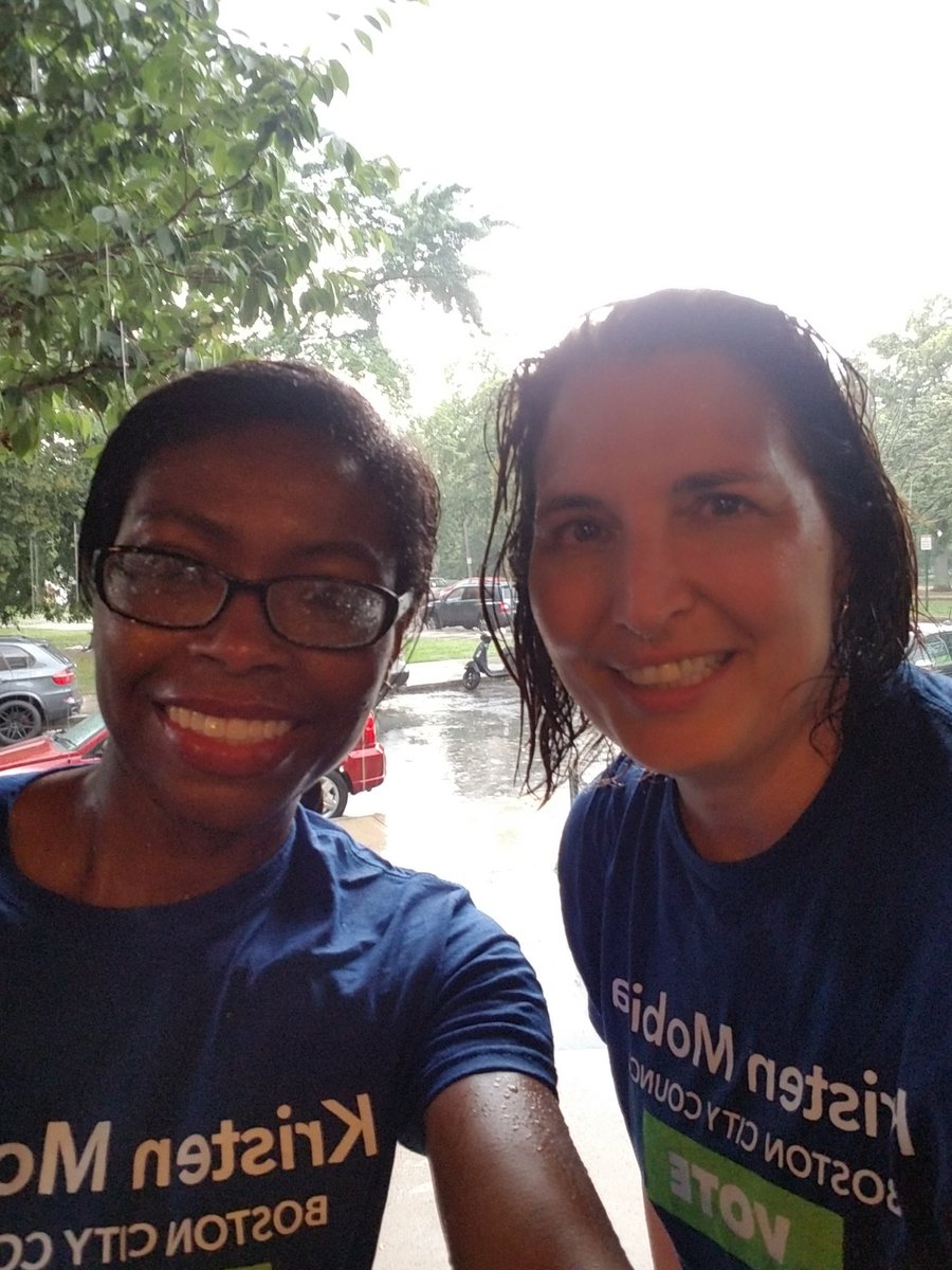 kristenmobilia's tweet photo. When we said that #TeamMobilia was out knocking doors rain or shine, we meant it - happy to handle a downpour in order to reach you at your door - thanks for the engaging conversations! 🌞☔ #bospoli #District8 #community #VOTE #VoteSept24 https://t.co/kO8n1laTSM