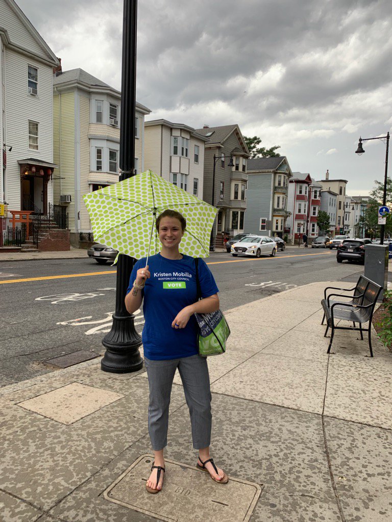 kristenmobilia's tweet photo. When we said that #TeamMobilia was out knocking doors rain or shine, we meant it - happy to handle a downpour in order to reach you at your door - thanks for the engaging conversations! 🌞☔ #bospoli #District8 #community #VOTE #VoteSept24 https://t.co/kO8n1laTSM