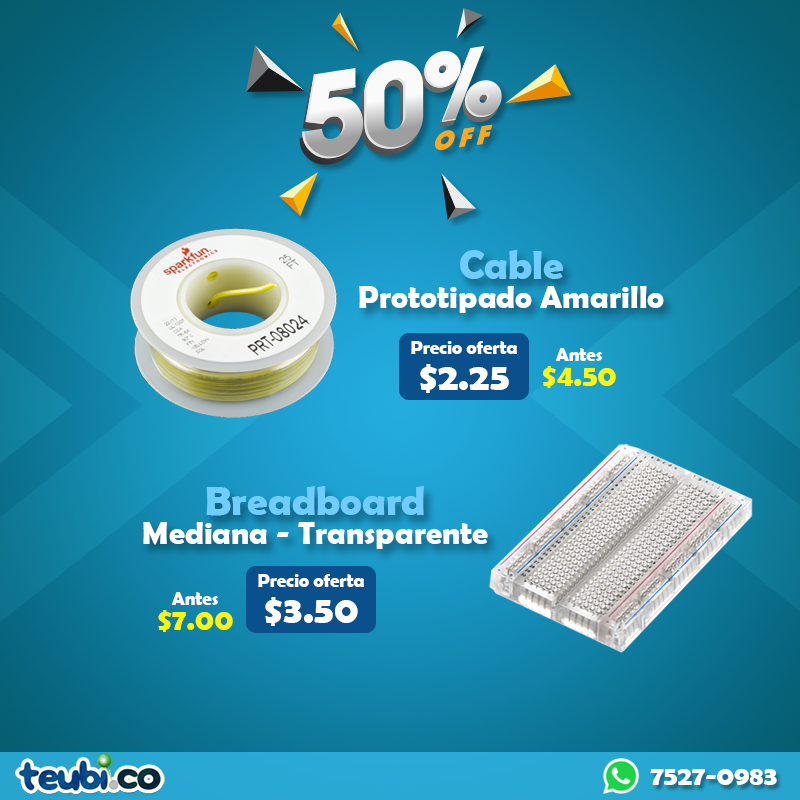 teubico's tweet photo. Armar circuitos no siempre es sencillo. Sobre todo cuando los cables de tu breadboard son trozos de cable UTP reciclado que se desconectan cada vez que lo ves mal. ¡Aprovecha la promo y llevate el cable ideal para proyectos y de paso puedes adquirir una breadboard transparente! https://t.co/8VviTk31cE