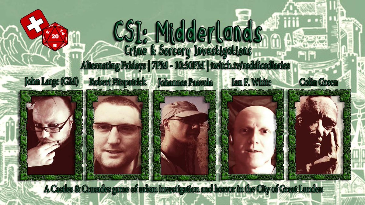 RedDiceDiaries's tweet photo. Coming soon #CSIMidderlands, a #CastlesAndCrusades game of urban investigation and horror set in the #Midderlands city of #GreatLunden.
#RedDiceDiaries #OSR #DnD #SIEGE #MonkeybloodDesign #TrollLordGames #Twitch https://t.co/UOS9A54RI0