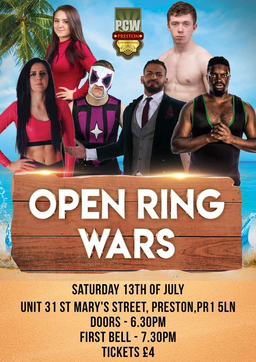 JCOneOfficial's tweet photo. PCW Open Ring Wars. Make sure it's on your list of events. 13th July. 

Going to be a great entertaining night with lots of wrestling action and talent. 

https://t.co/AGl8ZaUwAn

#wrestling #pcw #Preston https://t.co/WyX0xceDFI