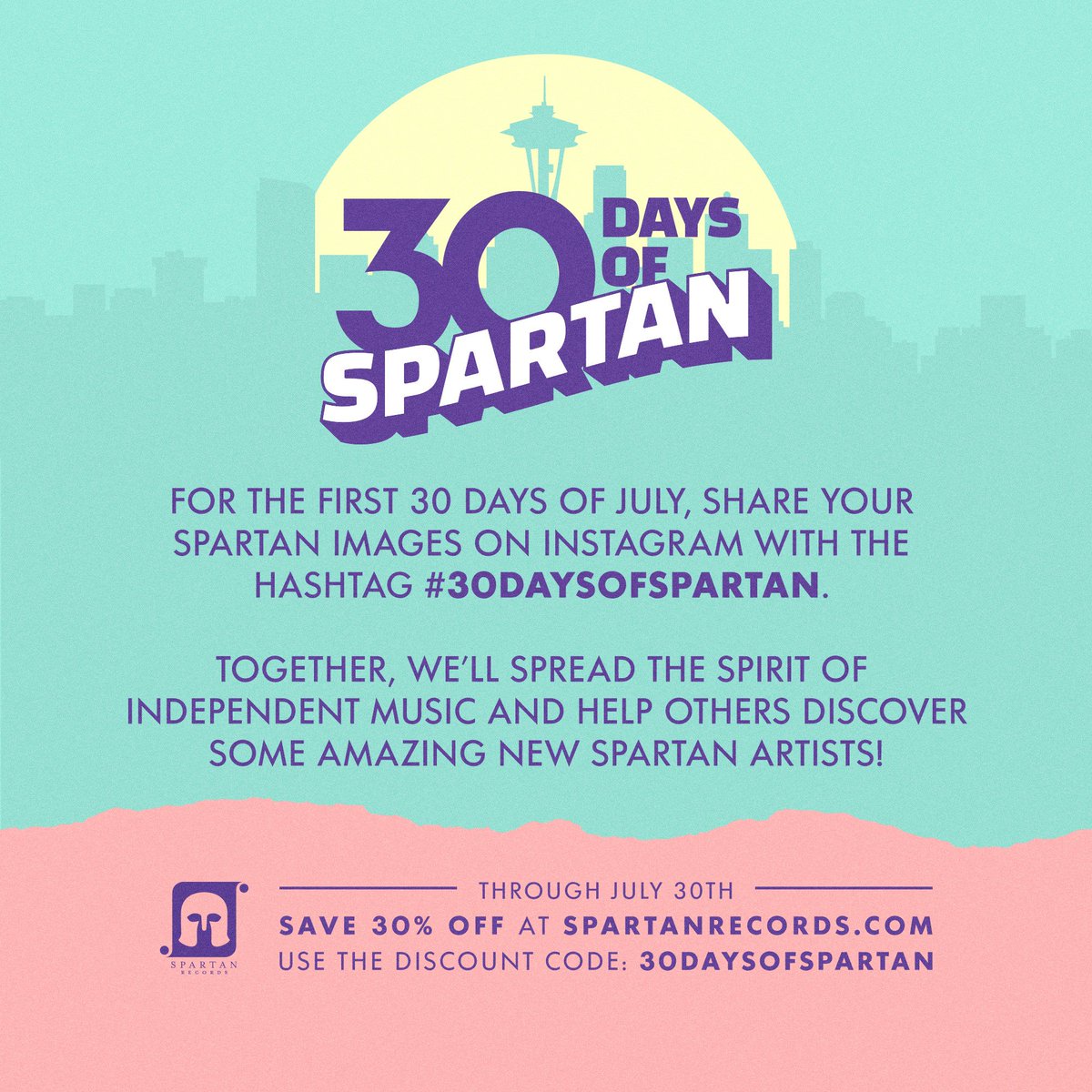 #30DaysofSpartan begins today! For the first 30 days of July, share your Spartan images on <a href="/instagram/">Instagram</a> with the hashtag #30DaysofSpartan. Together, we’ll spread the spirit of independent music and help others discover some amazing Spartan artists. Oh, plus there's a 30% off sale!