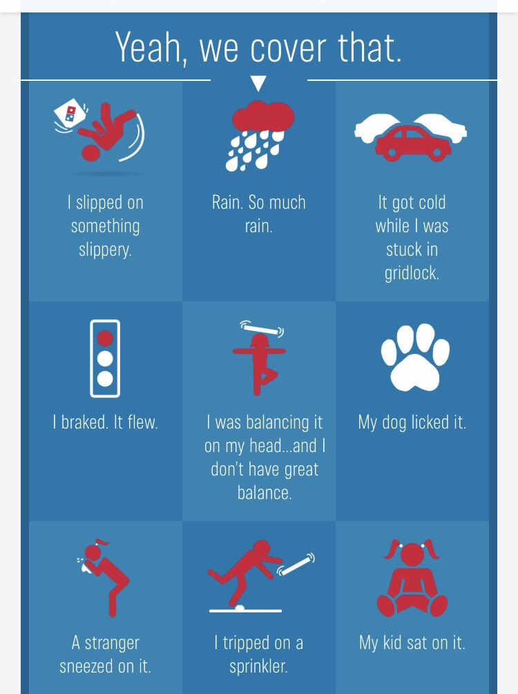 In America Dominoes insure your pizza in case something happens to it on your way home.. #pizzainsurance #promisedland