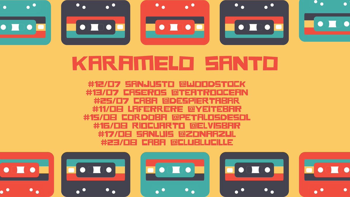 🔥<a href="/karamelosantoOK/">Karamelo Santo</a> !!! Julio Y Agosto 2019🔥

✅12/07 SANJUSTO Teatro Woodstock
✅13/07 CASEROS Teatro Ocean
✅25/07 CABA Despierta Bar
✅11/08 LAFERRERE Yeite Bar
✅15/08 CORDOBA Petalos de Sol
✅16/08 RIO CUARTO Elvis Bar
✅17/08 SAN LUIS Zona Azul
✅23/08 CABA Lucille