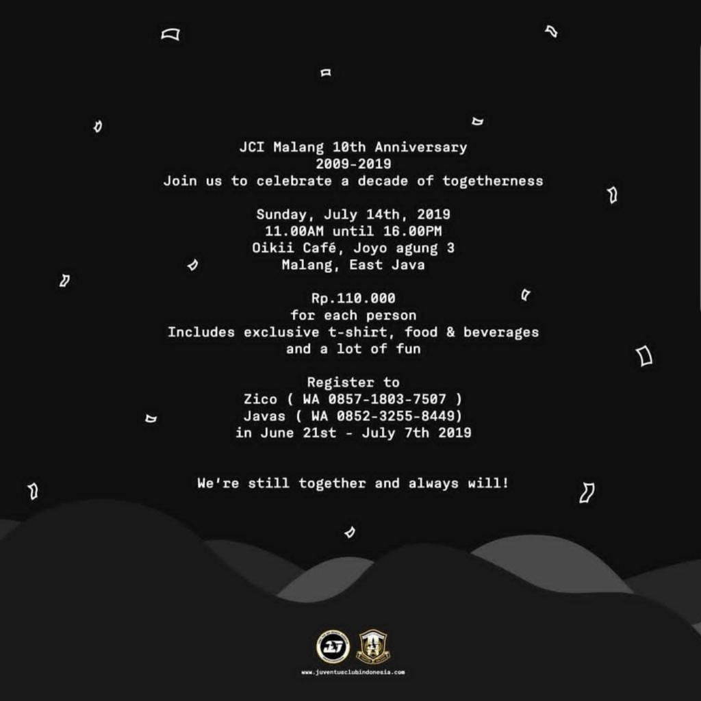 OPEN PO Kaos Satu Dekade JCI Malang <a href="/JCI_Malang/">Juventini Ngalam</a> , Untuk Pemesanan Lansung Hubungi Contact Person di Poster ya.. Grazie :) #satudekadeJCIMalang <a href="/JCIndonesia/">Juventini Indonesia</a>