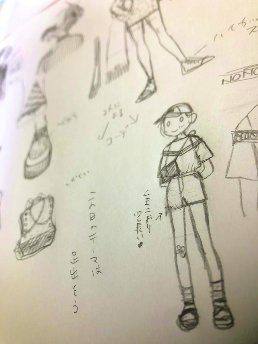 作画前に三人娘の服を決めるやつ。 