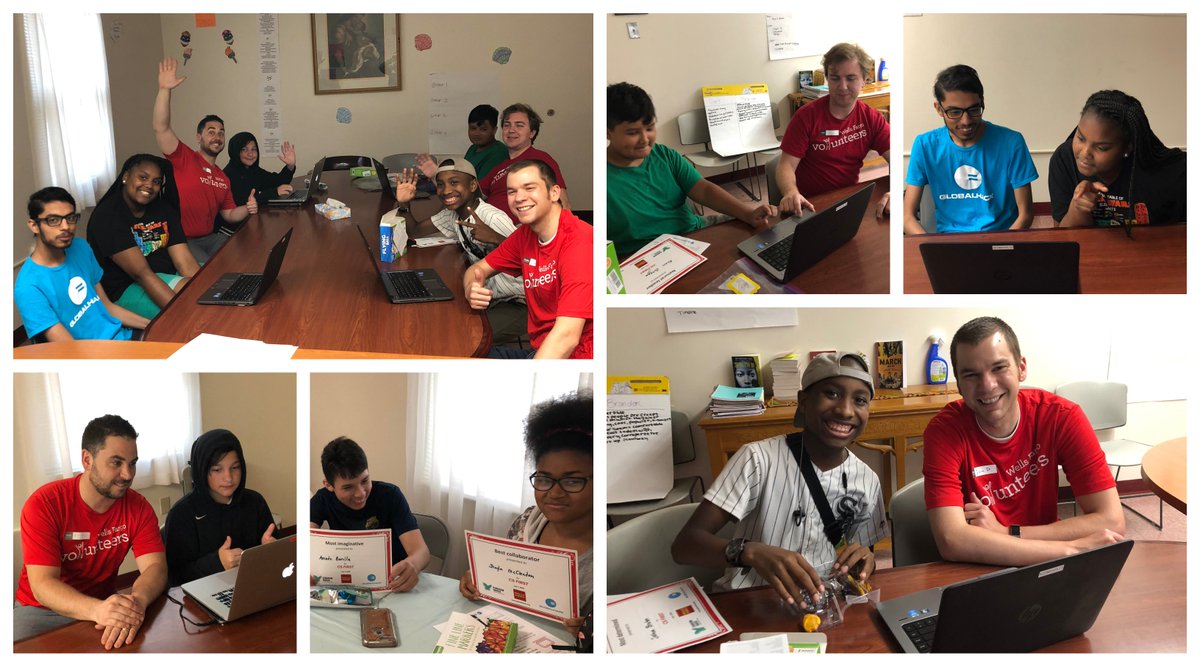 Campers at <a href="/STLKingdomHouse/">Kingdom House</a> finished up two weeks of coding club with GlobalHack, using Google CS First.  Today was a celebration with <a href="/WellsFargo/">Wells Fargo</a> volunteers where they showed off their final projects and got awards for their hard work!