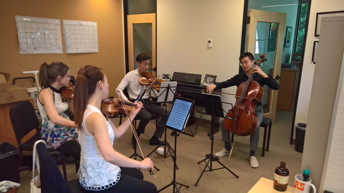 chambermusicnw's tweet photo. We have so many amazing artists visiting that we have run out of rehearsal spaces and the #RolstonStringQuartet have taken over our office!
Hear them live at European Folk Tales tomorrow, and Rolston at the Rose at @albertarosepdx on Wednesday! https://t.co/Yb6jSmuoqj https://t.co/a0CQMKqguI