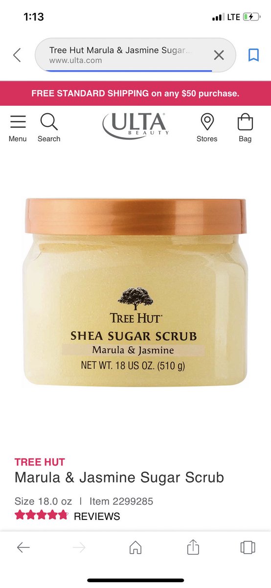 Tree Hut Shea Sugar Scrub.The smell is intoxicating to me & makes your skin as smooth as a baby’s bottom. A little goes a long way. Comes in other scents too