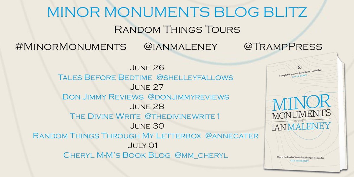 mm_cheryl's tweet photo. Last stop on the #BlogBlitz Minor Monuments by @ianmaleney 'It’s literary fiction come short fiction' https://t.co/RzQPdkCSLY #MinorMonuments @TrampPress @annecater #RandomThingsTours #Essays #LiteraryFiction https://t.co/bANAOsgwiV
