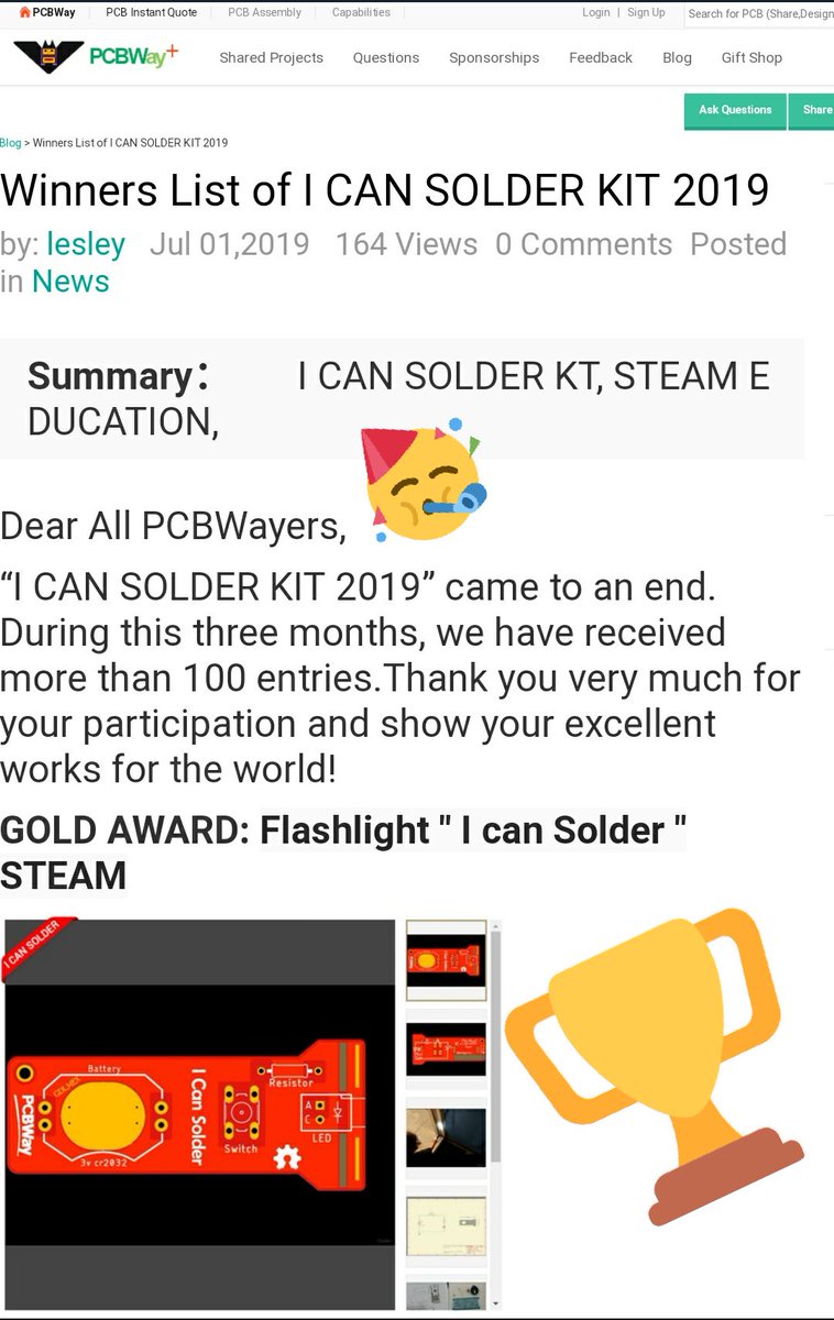 IObrizio's tweet image. Han dado los resultados del concurso "I CAN SOLDER" de @PCBWayOfficial

El proyeto #Flashlight 🔦 ha sido premiado 🎉pcbway.com/blog/News/Winn…

✨🥇1er lugar!✨

Muchas gracias a todos por el apoyo💖
🤠thank you all for supporting!

#PCBWayer #ICANSOLDER #PCBdesign #STEAM #diy