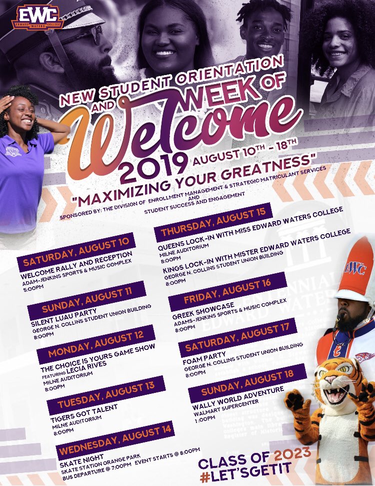 EWC Class of 2023 the time is almost here, New Student Orientation (NSO) and Welcome Week. It is going to be 🔥🔥🔥!!!! #emergingeminence #ewclit23 #letsgetit #edwardwatersisrising #ewctigernation #NSO19