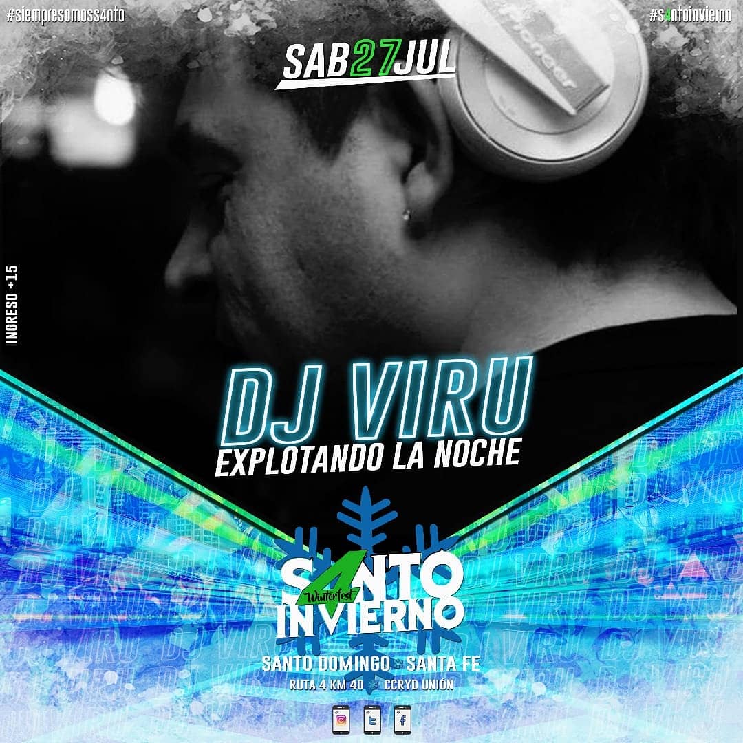 santo_invierno's tweet photo. Presentando una noche única 🎉🎊
Dj @checho_batuecas  💣💥
Y el Dúo más explosivo de la región 🎧🎵 Dj VIRU y La animación del Gran Gallego García  🎤🎶  #SiempreSomosSanto ❄️ #27DeJulio #WinterFest #SantoInvierno #SantoDomingo #SantaFe #LaMasConvocante #PorqueVosLoPediste https://t.co/iPxXpI1N5U