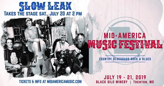 MidAmMusic's tweet photo. Where are our BLUEGRASS MUSIC FANS?  The #MAMF2019 has a treat for you!  Local favorites, #SlowLeak will open the Saturday, July 20 show at 2 p.m. at the @black_silo in Trenton.  Gates open at 12 p.m.
#musicwithamission #sponsoredbycfminsurance 
#bluegrass #musicfestival #camping https://t.co/M8gJv3HNLq