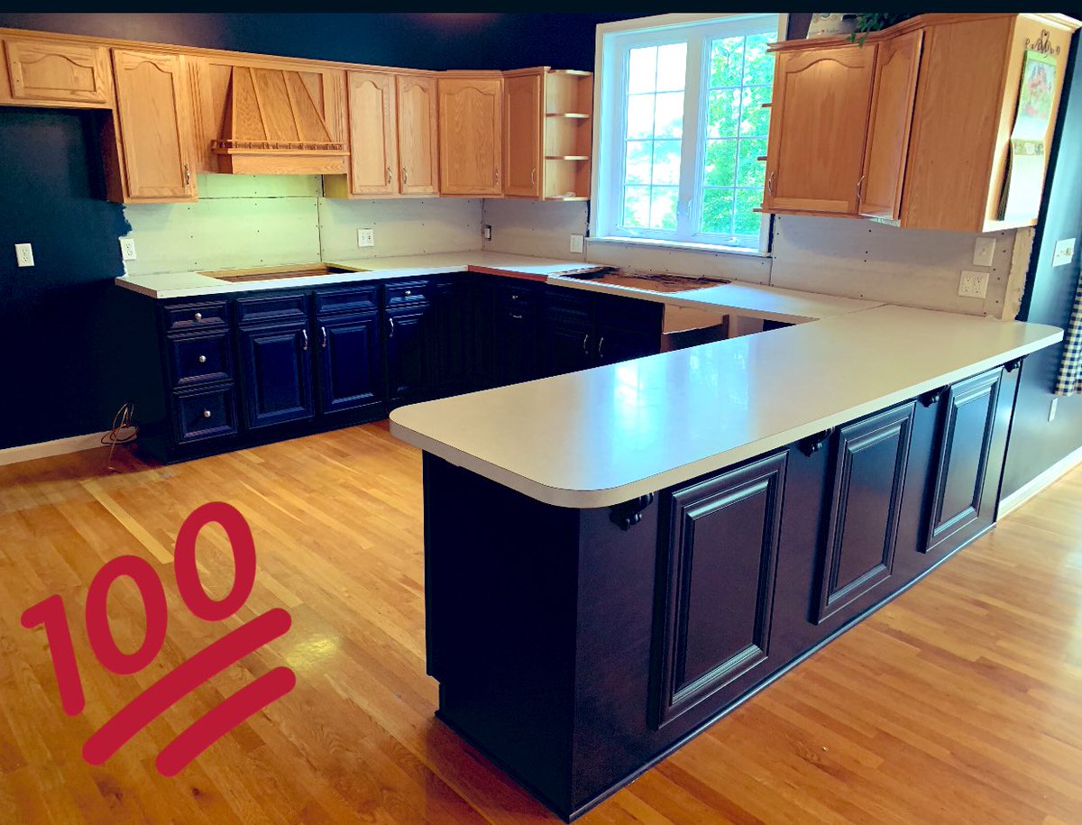 JMHagner's tweet photo. #BlueDenim never looked so good! Sooo much more than yo mommas refacing! #TwoTone #CompletelyCustom #SetDaLead @HDI_531 @jsh_thd @gloria_terri @THDMark @DanMallonhd @Depotman20 @JuleeEckert #makeovertakeover Before & After https://t.co/tUEtg6IyPO
