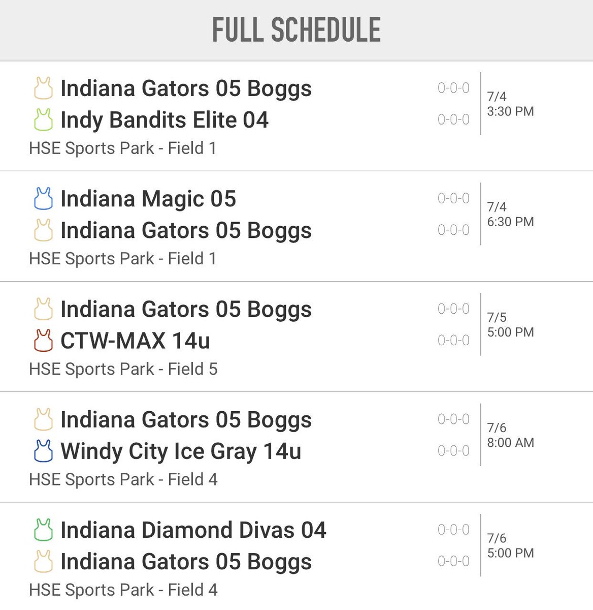 05Gators's tweet photo. 2019 Midwest Firecracker Exposure Schedule!! Come see us at HSE Sports Park!! Go 🐊’s!!! 🥎👏🏼💪 @IndianaGators https://t.co/1n7uBavJWF