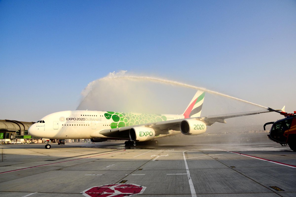 emirates's tweet photo. A double debut for the double-decker as Emirates launches two daily @Airbus A380 services between Dubai and Muscat marking the world’s shortest A380 flights. @DXB @OmanAirports #FlyEmiratesFlyBetter #ShortestA380Flight https://t.co/tkKY8QR7P2 https://t.co/U58WN0TI1b