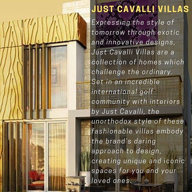 Click on the link for more details instagram.com/p/BzZ7qHWhol7/ Boasting unique features such as a rooftop terrace and a lower ground floor, Just Cavalli Villas are located in a Dubailand community that caters to all aspirations. Surrounded by acres of green space and access to worl…