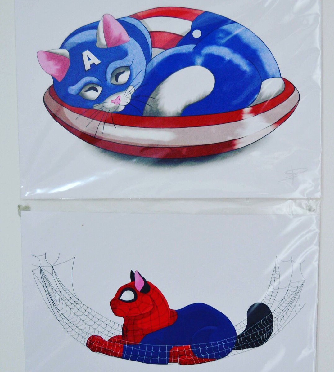 QuestAcquired's tweet photo. Avenger cats.😺

#captainamerica #spiderman #cat #kitteh #prints #fanart #love #art #geek #sleepykitty #cap #spidey #captainamericashield #comicbooks https://t.co/NcFW9LvAaJ