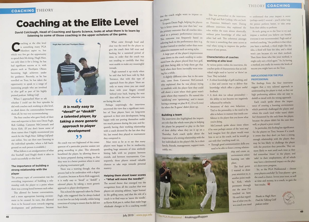 Thanks a lot to @hughmarr for letting me use his excellent podcast to shape this latest article for the @ThePGA magazine on coaching at elite level. Some great insights from @Dpugh54  @CMcCormickGolf Kevin Kirk & Rob Goldup. Hope you like it!