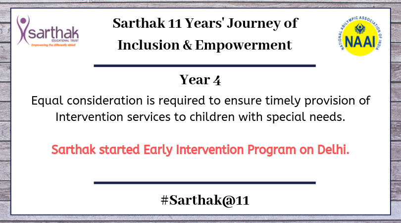 DrJitenderAgga1's tweet photo. In last 11 years, Sarthak realised,Equal consideration is required to ensure timely provision of Intervention services to children with special needs. To ensure this, Sarthak started Early Intervention Program on Delhi.
#sarthak@11 #JourneyofInclusionandEmpowerment https://t.co/wcqzfxEJJh