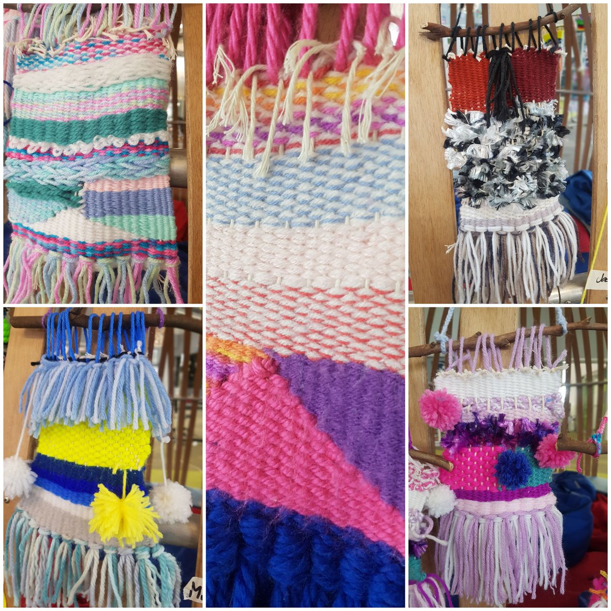 S_Allen_23's tweet photo. WOW! Look at the hard mahi these learners have done to complete their stunning wall tapestries.  Made on handmade looms and using a variety of weaving techniques.  I'd be proud to hang them in MY house! @StonefieldsSch https://t.co/ccjZaSAHqt