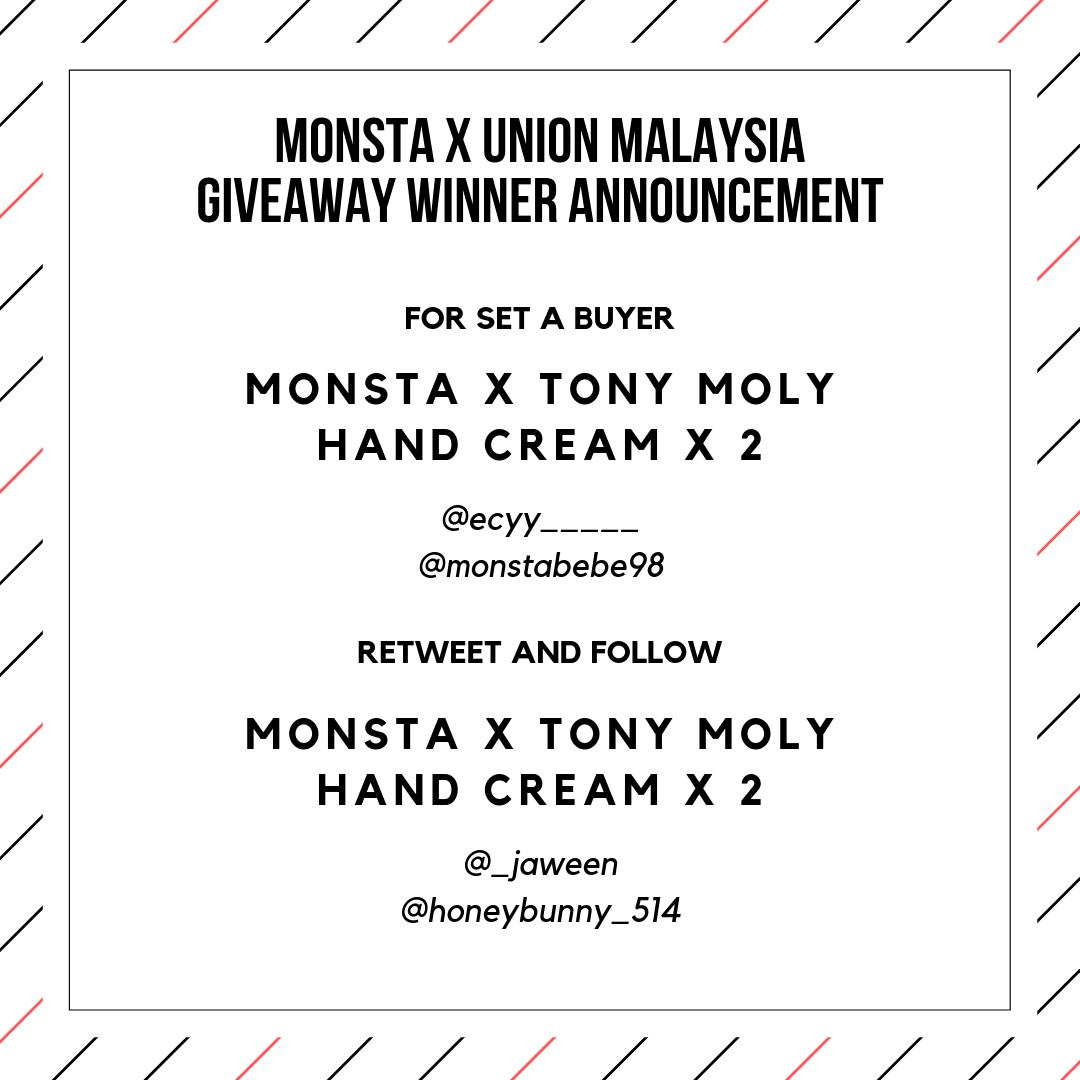 MonstaxUnionMY's tweet photo. [🎉] GIVEAWAY WINNER ANNOUNCEMENT

Thanks to all MONBEBE who participated in this fundraising event! We are now going to announce the lucky winner 🥳

🚨Please DM us before 3 July 2019 12PM, else we will pick another winner.

#MONSTAXinKL #MONSTAXinMY #PROJECTbyMUM #ALLFORMONSTAX https://t.co/aLlykBTA5e