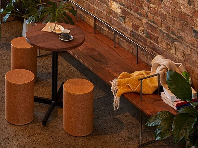 The simple planar benches are supported by thin steel structure, a solid walnut surface shifting between seating and table on either side of a curved steel railing. 
<a href="/eighthirty/">eighthirty coffee</a> Karangahape Road
📷 @samuel_hartnett
.
.
.
.
#glamuzinaarchitects #int… ift.tt/328cPhd