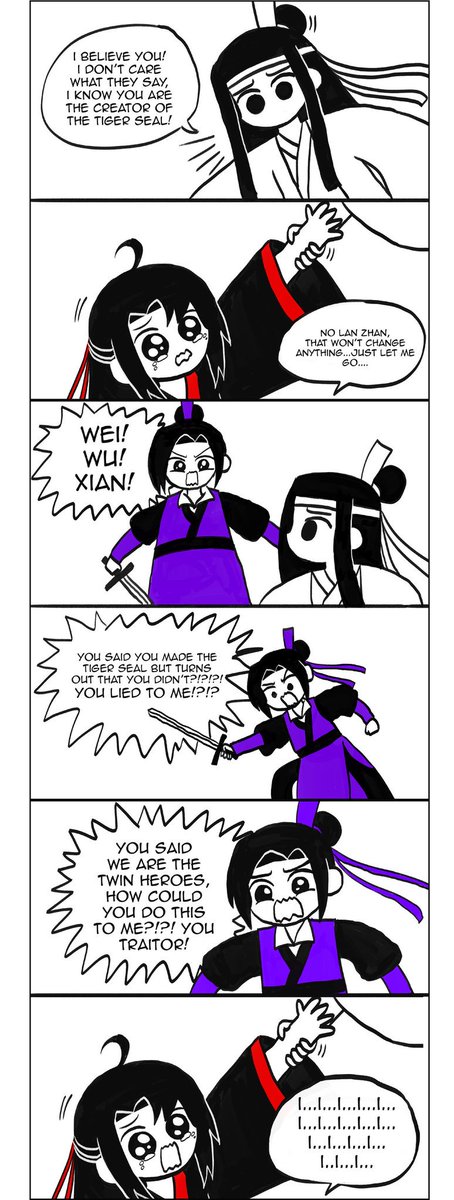 la_mian_mian's tweet photo. Here's my interpretation of that first scene in ep 1 live action😂 I don't have the heart to draw JC face stabbing WWX with sword so I made him use  the other end XD
#MDZS #weiwuxian #lanwangji #jiangcheng #chenqingling #theuntamed #modaozushi #GrandmasterofDemonicCultivation https://t.co/Mj21v8Tl5R