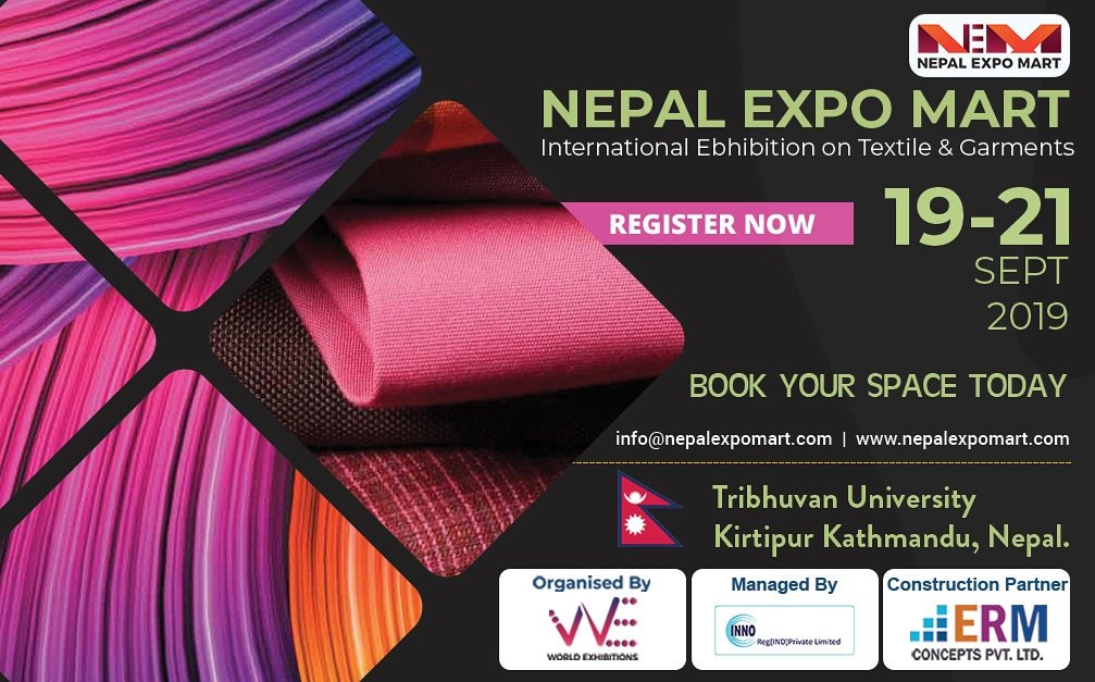 #Nepalexpomart2019 #NEM2019 #TradeFair #NTG2019 #nepal #Hurry!! Book your Space Today #Textile #Garments Early Bird offer Ends Soon 
Visit us  nepalexpomart.com
Contact - rekha@weece.in