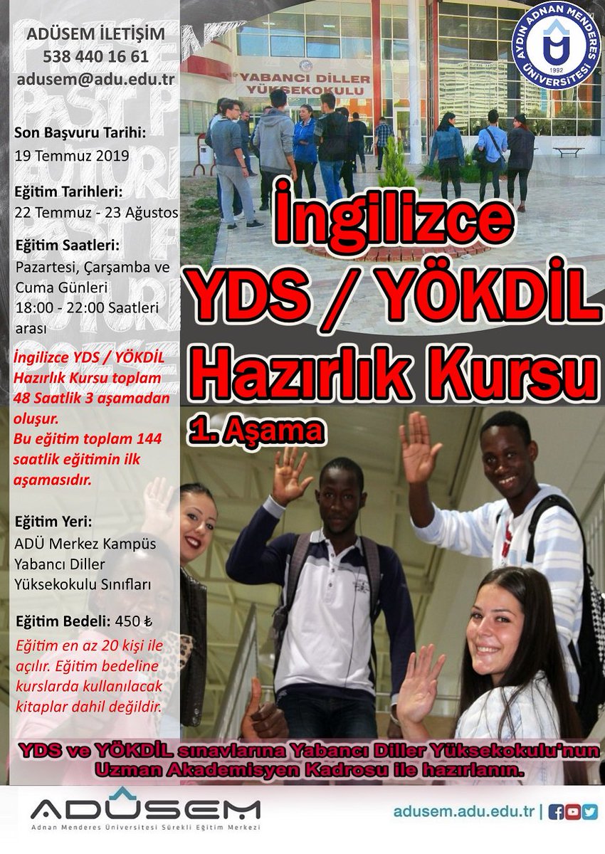 adusemadu's tweet photo. ADÜSEM bünyesinde gerçekleştirilecek olan YDS/YÖKDİL eğitim programı ile hedeflediğiniz yabancı dil puanına ulaşmak artık mümkün. 3 aşamadan oluşan eğitim programı için web sitemizi ya da ofisimizi ziyaret edebilirsiniz. https://t.co/hDefUUyGpl
