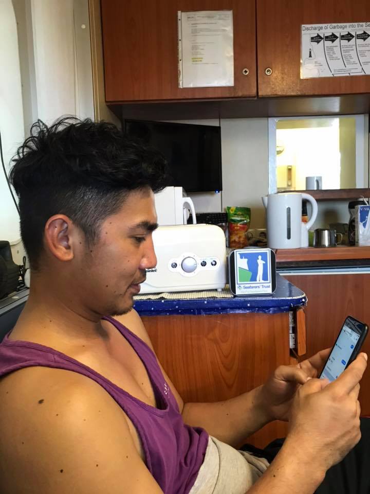SailorsSociety's tweet photo. Connected and happy.

In giving the crew access to free WiFi, chaplain Steve was able to help the crew talk to their loved ones back home.

Thanks to @Seafarers_Trust and the @MNWBUK for enabling this to happen through the MiFi project. #connectivity #charitytuesday #seafarers https://t.co/kt6L0bMSHi