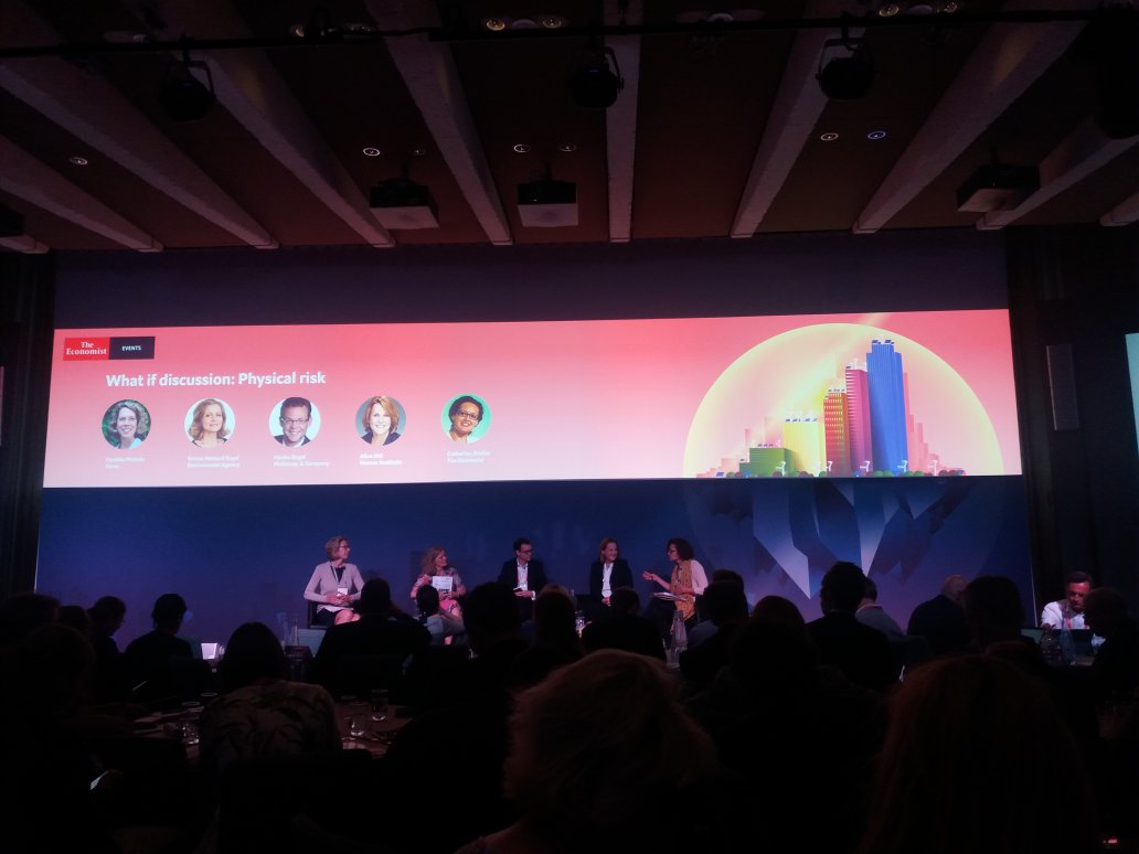 NickMolho's tweet photo. Excellent panel on physical risks from #climatechange at #EconClimateRisk. Important point by Alice Hill: businesses focus too much on their assets when adapting to #climate risks and not enough on the underlying infrastructure / services they depend on (access to transport etc) https://t.co/d4vgB8IruM
