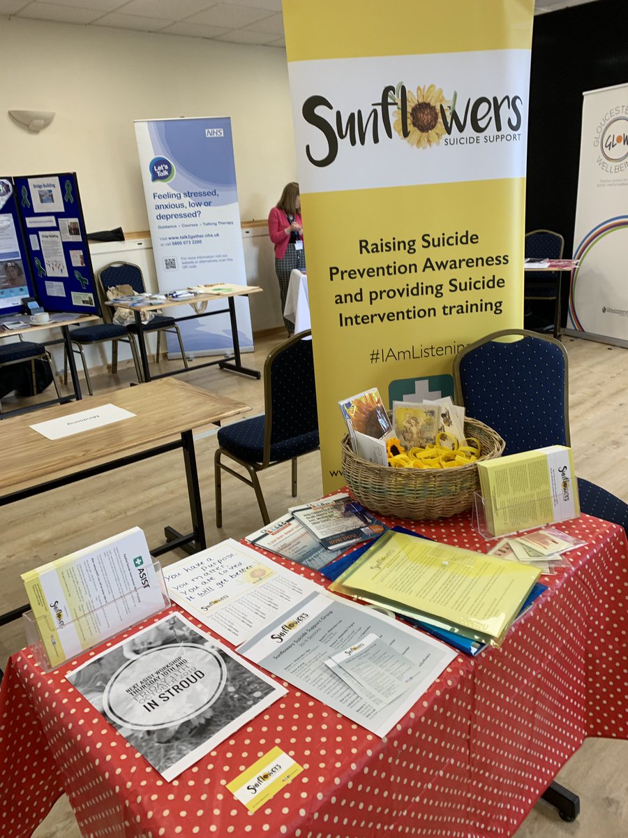 GlosSunflowers's tweet photo. We are delighted to have a stand today at @2getherTrust &amp; @Glos_CareNHS jointly hosted event on #mental #health and #wellbeing there have already been some wonderful speakers this morning. 🌻🌻❤️ https://t.co/mOWFYCkXq5