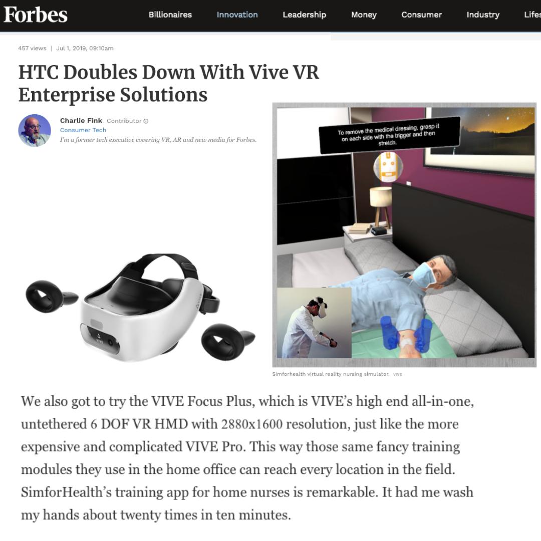 🗞Very happy to discover this morning this new article from <a href="/Forbes/">Forbes</a>  “SimforHealth’s training app for home nurses is remarkable.” Thank you <a href="/CharlieFink/">Charlie Fink</a> as well to our dear partner <a href="/htcvive/">HTC VIVE</a> ! 🤗⚕️ simforhealth.fr/en/forbes-htcv… … #Ehealth #MedEd #VR