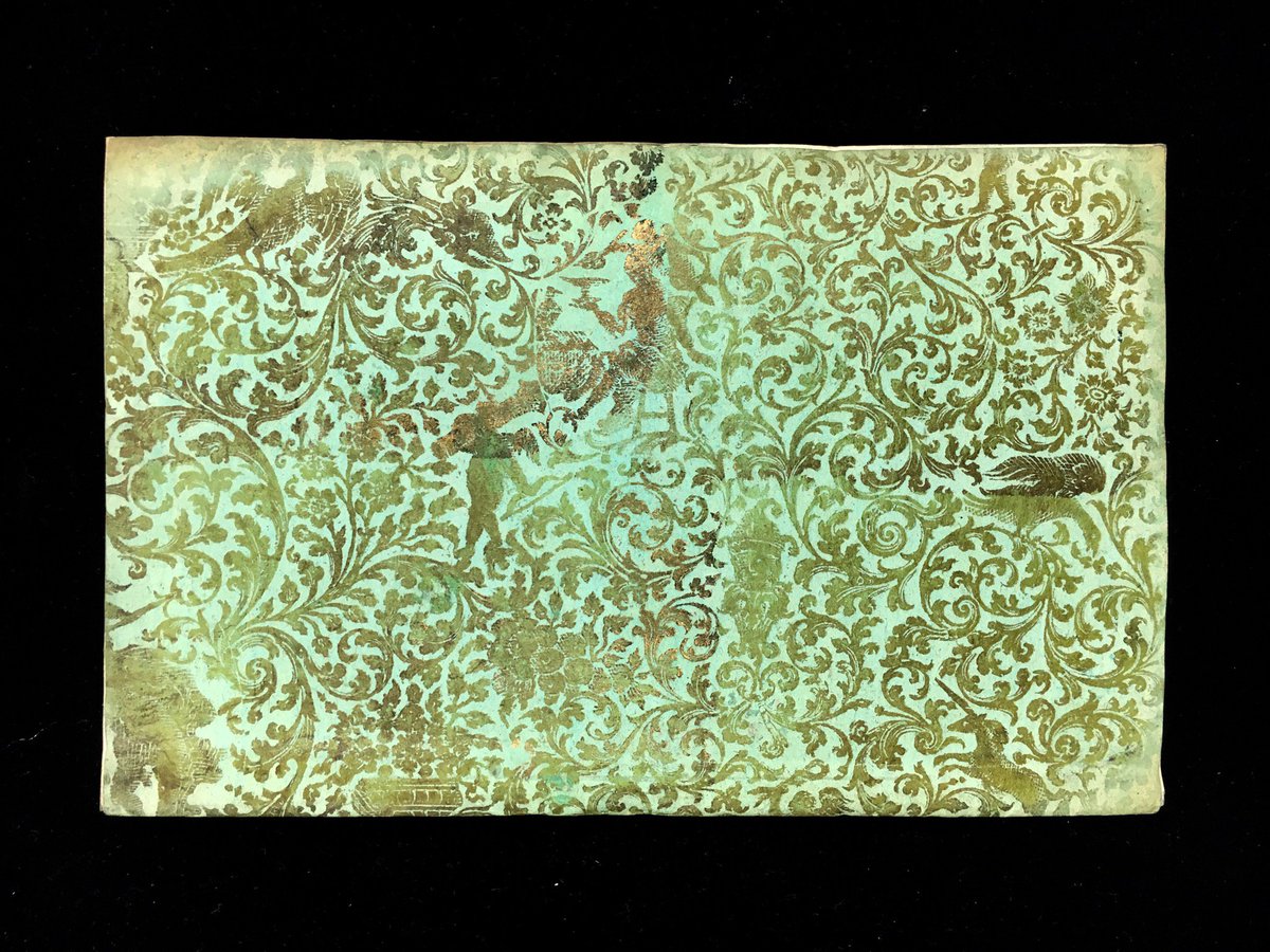 For day two of Brocade Paper Week, another pamphlet wrapper. Cherubs, jesters, and unicorns, oh, my!

The pamphlet sporting this wrapper is an 18c sermon by Henry Felton, preached and printed in Oxford, 1725. (ESTC T44842)  
 #GiltyPleasures