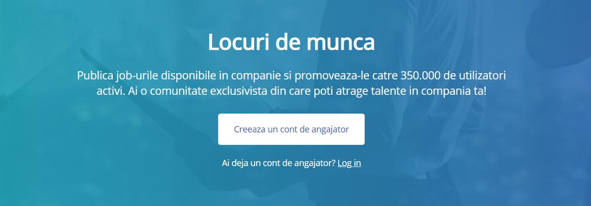 undelucramro's tweet image. Peste 350.000 de utilizatori sunt activi lunar pe platforma Undelucram.ro.
#boostyourteam #hirewithus și publicați pozițiile vacante în companie.
lnkd.in/dzUKQrQ